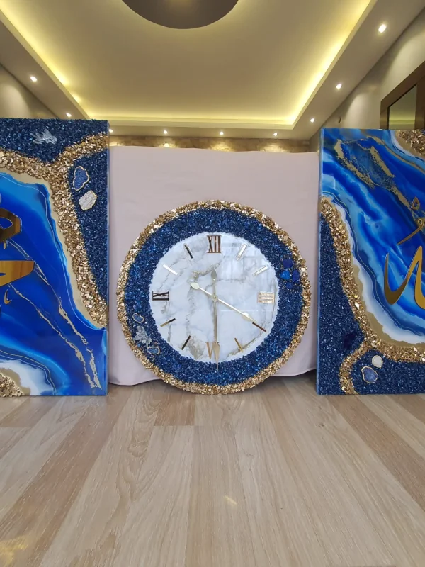Allah ve Muhammed Kaligrafi ve Saat Detaylı Epoksi Set