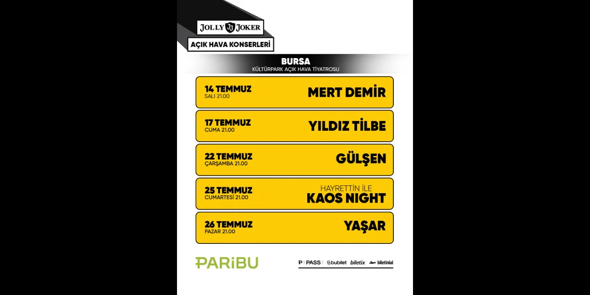 Jolly Joker Bursa Kültürpark Açık Hava Konserleri Temmuz'da Başlıyor