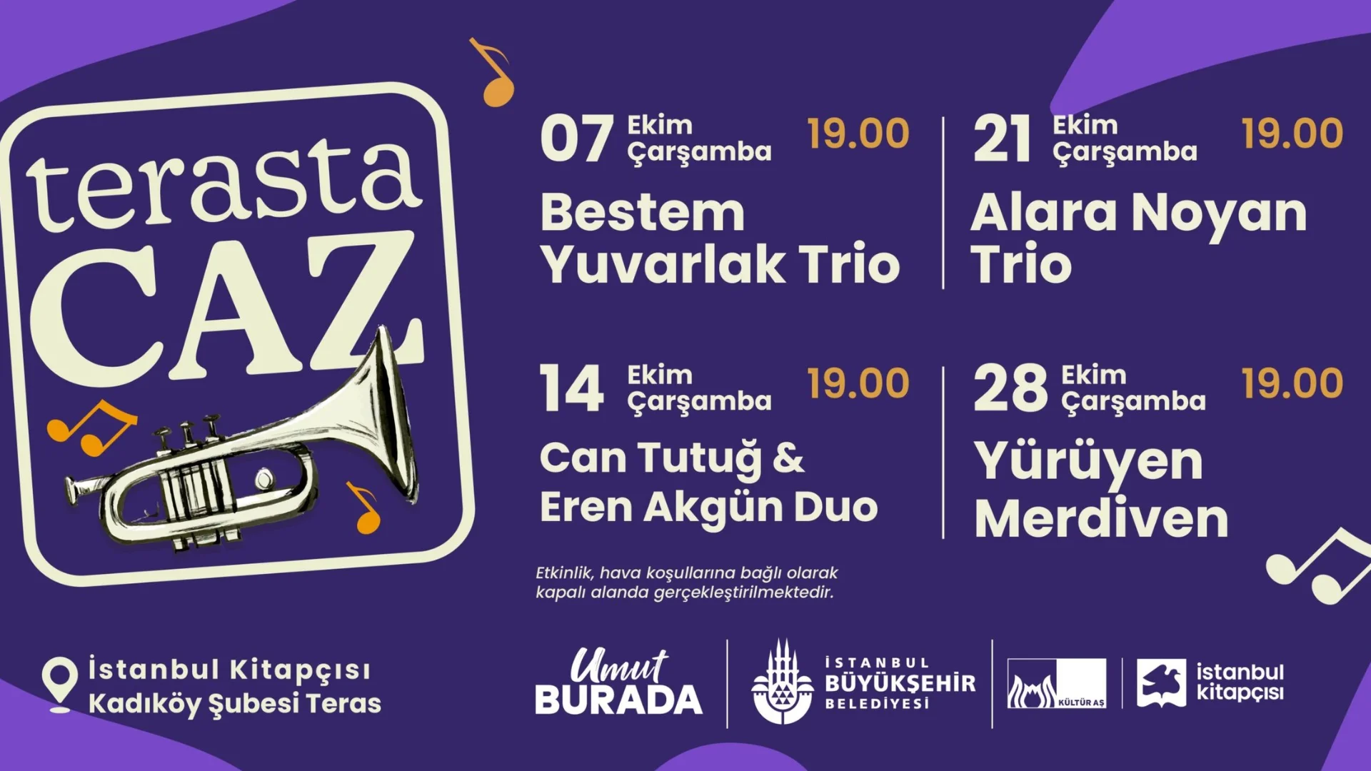 İstanbul Kitapçısı'nda 'Terasta Caz' Konserleri Ekim Boyunca Sürüyor