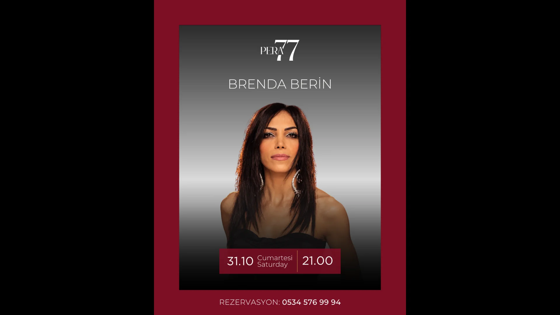 Brenda Berin, 31 Ekim'de Pera 77'de